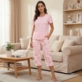 thumbnail image 2 of Women’s Pajama Sets 2 Piece Pj Short Sleeve Top and Capri Pants Soft Comfy Lounge Sets Casual Loose Loungewear Sleepwear with Pockets for Spring Summer Fall (Available in Plus Size), 2 of 6