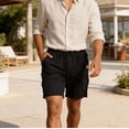 thumbnail image 3 of Casual Linen Shorts Elastic Waist Drawstring Loose Fit Summer Beach Vacation Shorts with Pockets, 3 of 6