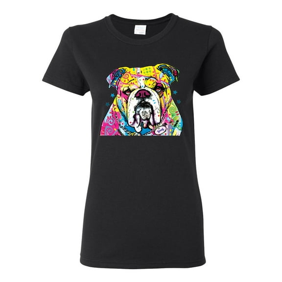 Wild Bobby Dean Russo Neon Colorful Pug Dog The Bulldog Dog Lover Women Graphic Tee, Black, Small
