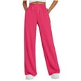 thumbnail image 3 of Sweatpants for Womens Plus Size High Waist Solid Color Casual Straight Leg Wide Leg Drawstring Pocket Sweatpants Long Pants, 3 of 7