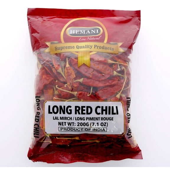Hemani Whole Dried Long Chili - Indian Spice 100G (3.5 OZ) - All Natural- Gluten Free - NON-GMO - No Color Added