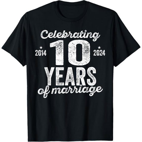 2014 10th 10 Years of Marriage Wedding Anniversary T-ShirtMen's and women's gift, black and white T-shirt, size: Extra large S-4XL