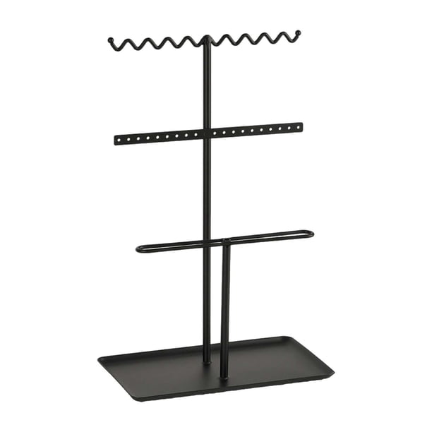 Organizador de joyas de 3 niveles para mujer, elegante y práctico para guardar joyas. Negro