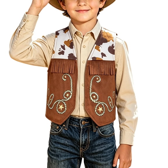 ATOGUTA Boy's Cowboy Vest Kids Cute Sleeveless Open Waistcoat Jacket Coat