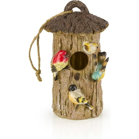 Dawhud Direct Oak Tree Decorative Birdhouse, Hand-Painted Polyresin Birdhouse for Garden