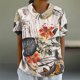 thumbnail image 5 of Blusas de Manga Corta para las Mujeres Cuello de Muñeca Lindo Lino Algodón, Impreso Suelto Camiseta para el Uso Casual, Diario Y de Verano, 5 of 8