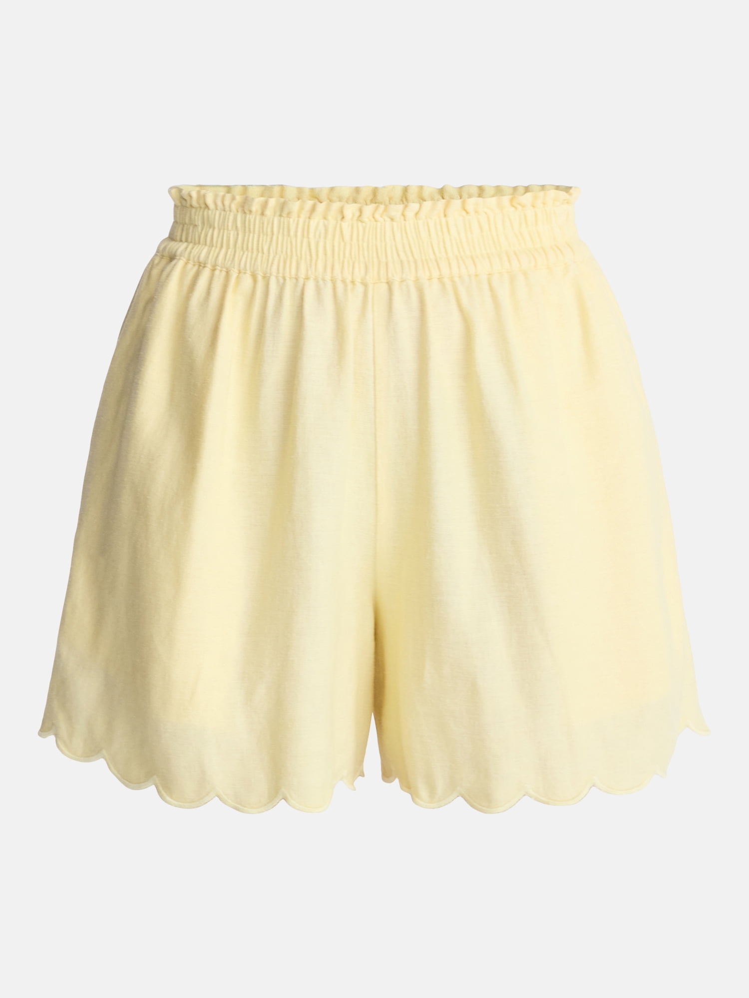 Time and Tru Women's Linen Blend Shorts with Scalloped Hem, Sizes XS-XXXL