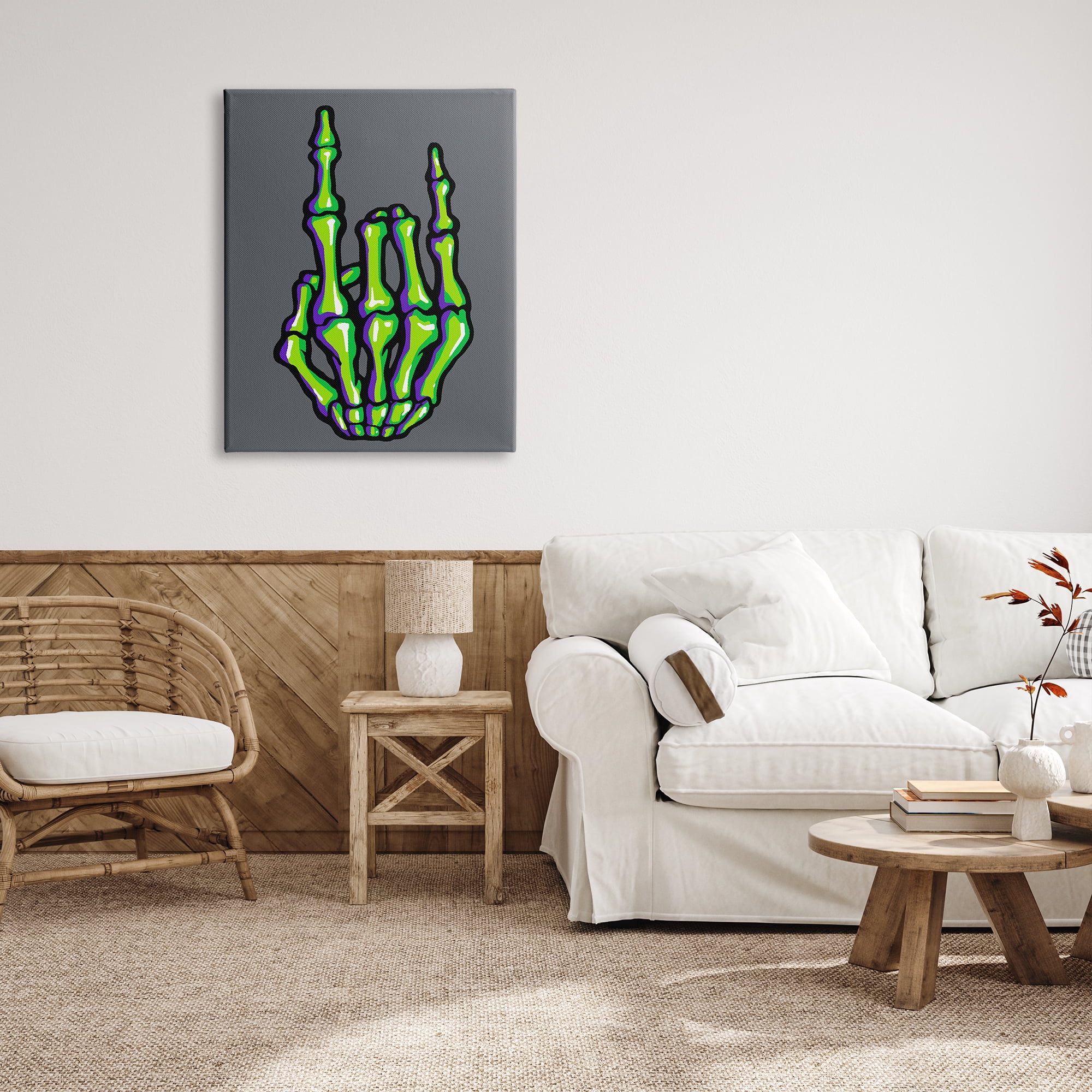 Stupell Industries Rock On Skeleton Hand Holiday Painting Gallery Wrapped Canvas Print Wall Art, 30 x 40