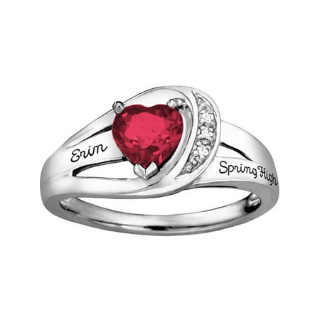 Keepsake Personalized Women's Ribbon Heart Fashion Class Ring available in Valadium, Silver Plus, 10kt and 14kt Yellow and White Gold