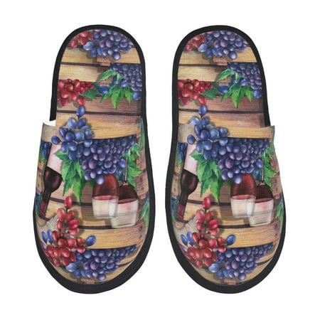 Balery Glasses Of Red Wine 1 Slient Indoor Furry Fleece Comfort House Shoes Soft Non-Slip Home Shoes Cotton slippers House Slippers-- Medium
