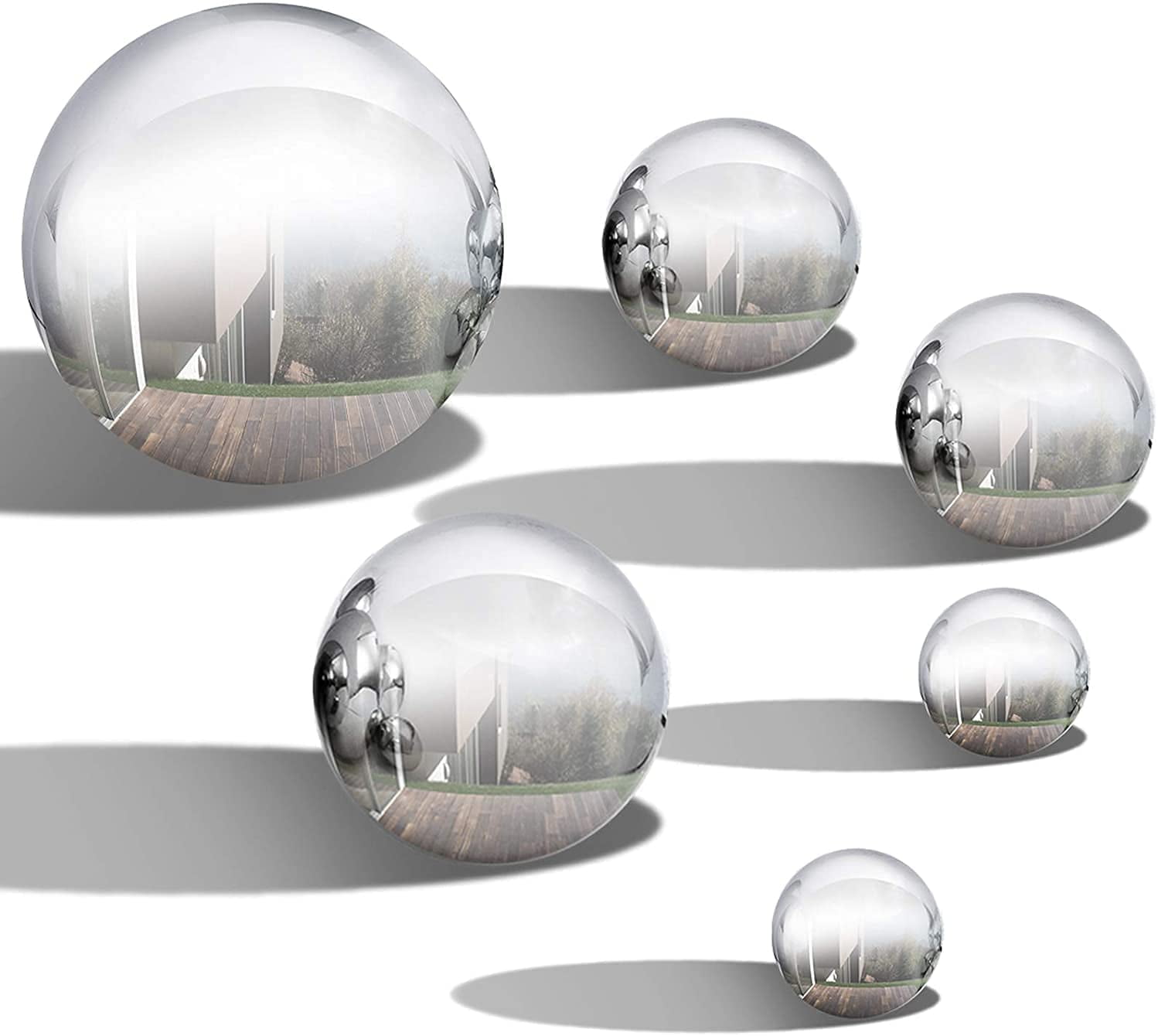 VirgilSon Set of 6 Stainless Steel Gazing Ball 50-150 mm Mirror Polished Hollow Ball Reflective Garden Sphere for Home Garden Pool Pond Water Feature Decorations