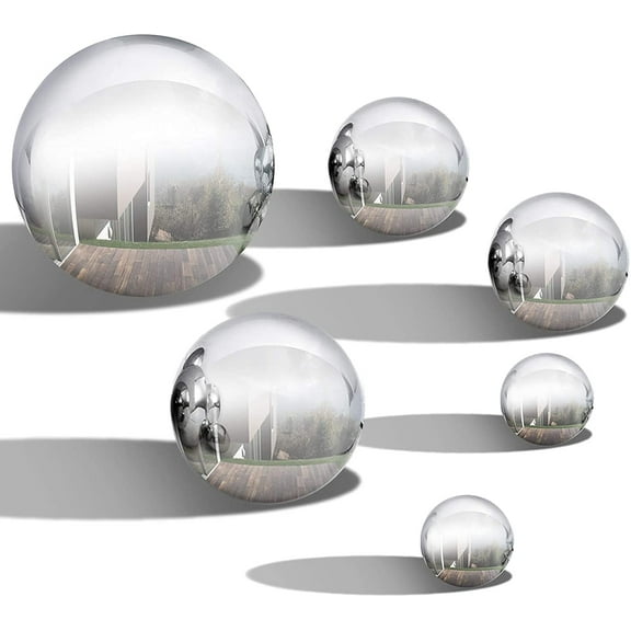 Virgilson 5.9 inch Silver Steel Gazing Ball, Weatherproof (6 Count)