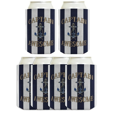 

ThisWear Funny Beer Coolie Captain Awesome Nautical Sailing Boating 6 Pack Can Coolie Drink Coolers Coolies Nautical Stripes