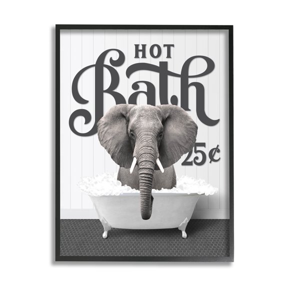 Stupell Industries Hot Bath Elephant Animals & Insects Painting Black Framed Art Print Wall Art, 24 x 30
