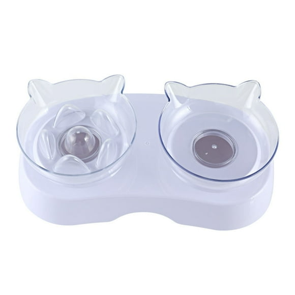 Double Pet Food Bowl Anti-gulping Tilting Cat Bowl Slow Feeder Bowl with Stand