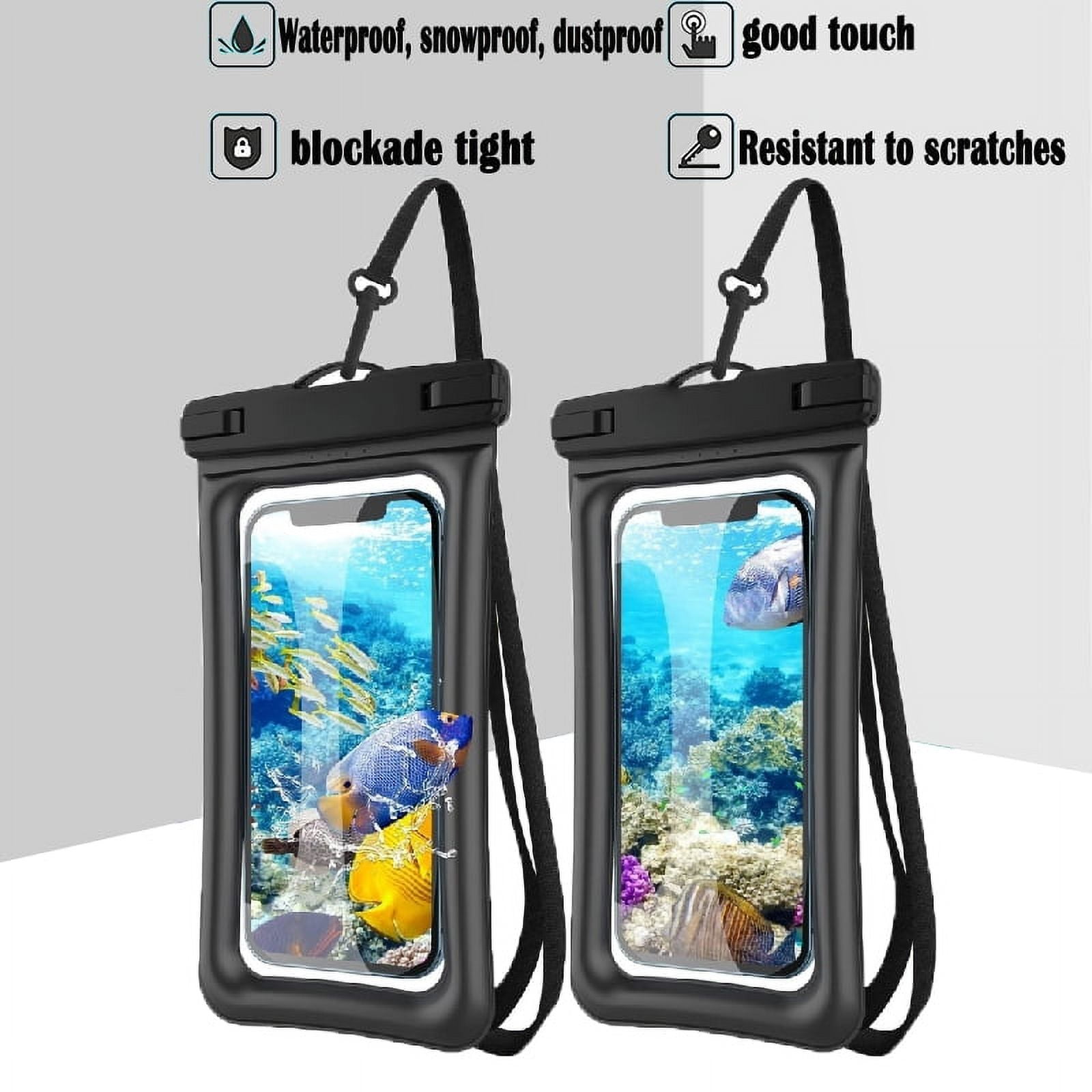 Waterproof Phone Pouch (2 Pack): Universal waterproof case for iPhone 13/12/11 Pro Max, XS Max, and Samsung Galaxy S10/S9. Underwater dry bag in black.