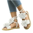 thumbnail image 4 of White Flat Sandals For Women Open Toe Flower Decor Ankle Strap Woven Comfortable Casual Summer Beach Shoes Lightweight Breathable Outdoor Size 41, 4 of 8