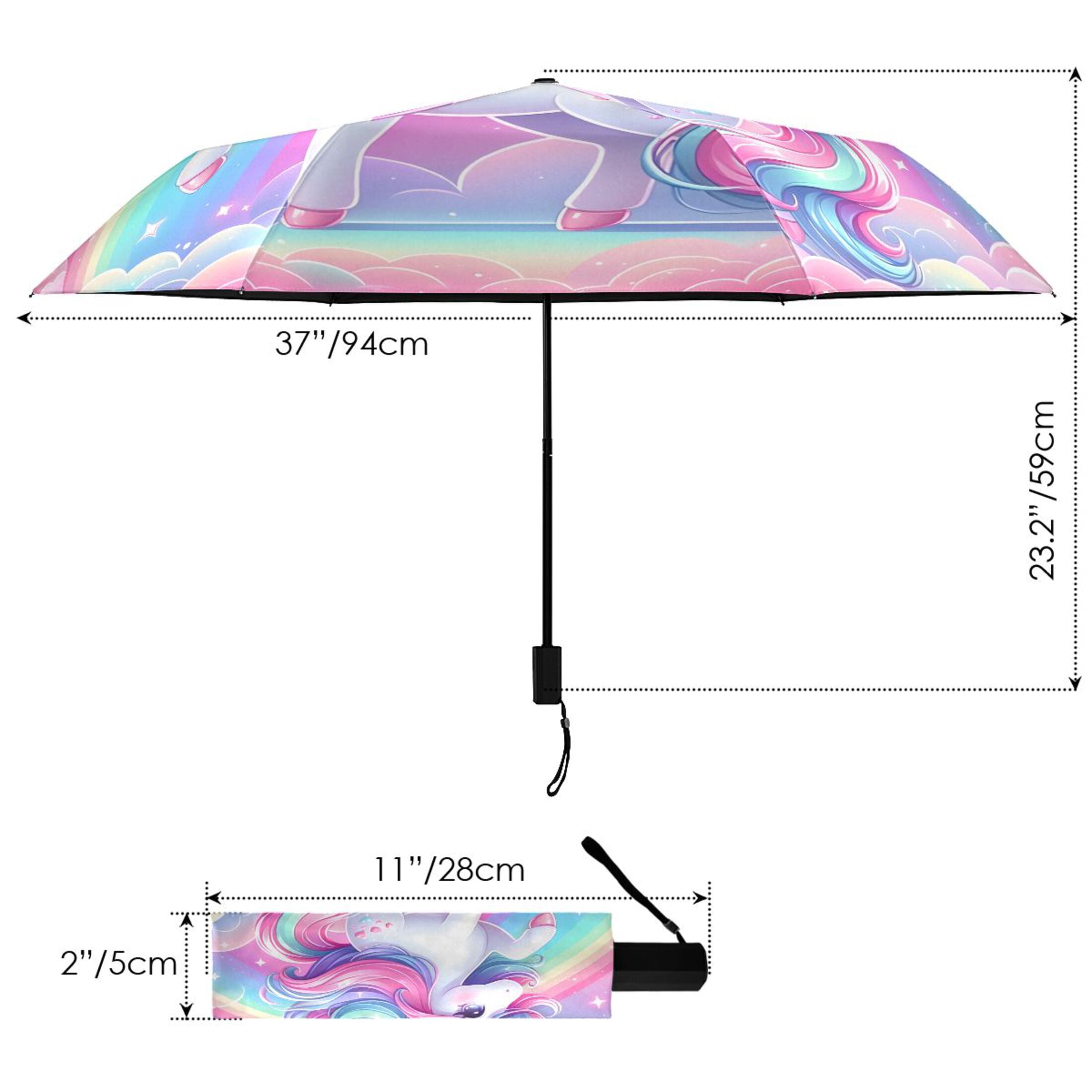 Beautiful Fantasy Unicorn Compact Sun Umbrella Windproof Travel Umbrellas for Rain Strong Portable UV Protection