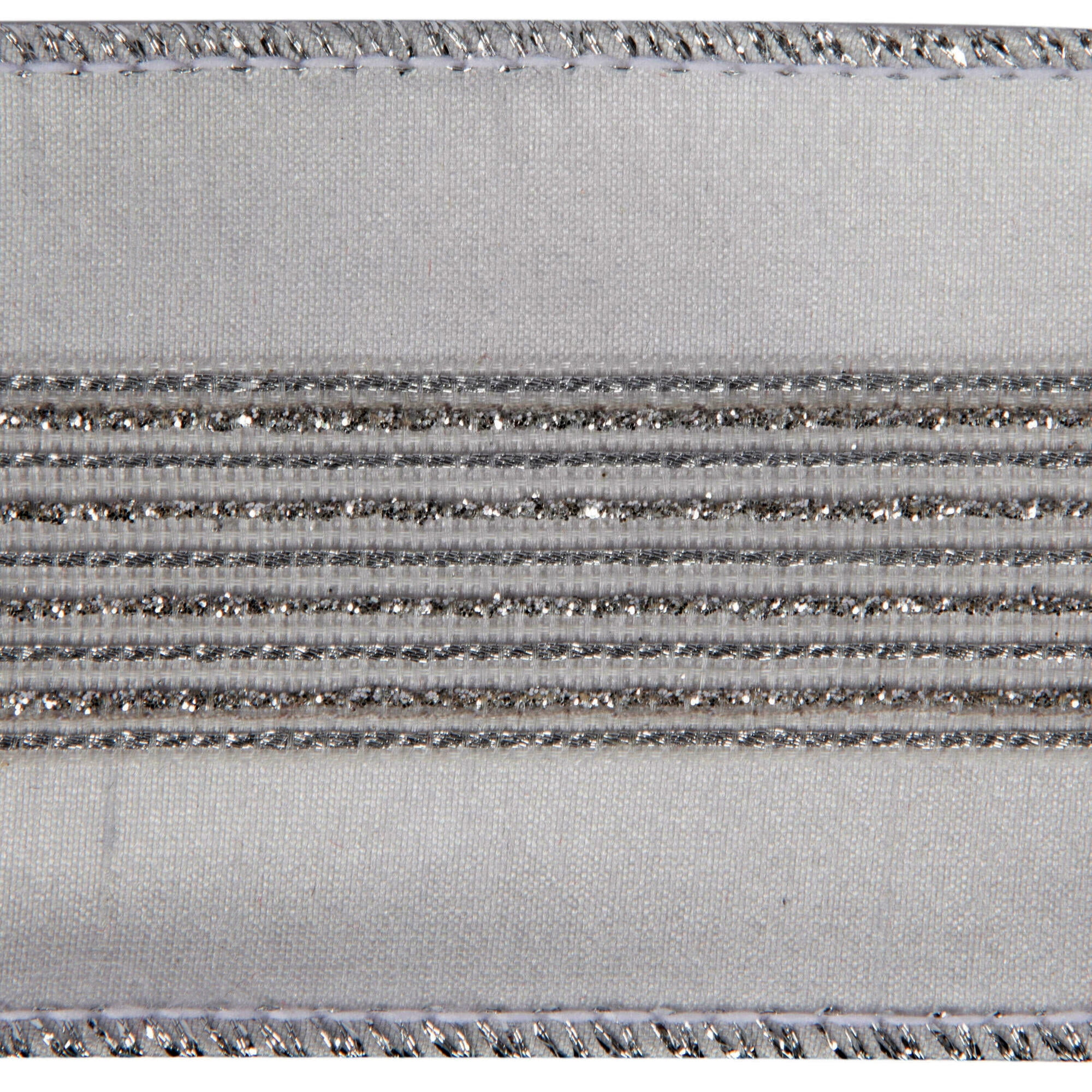 Vickerman 2.5" x 5 Yards Silver Glitter Dori Trim Dupion Ribbon.