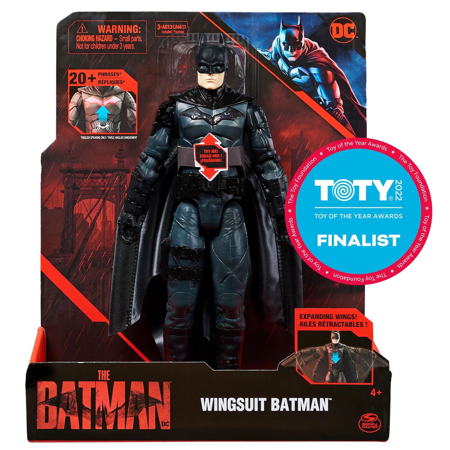DC Comics, Batman 12-inch Wingsuit Action Figure with Lights and Phrases, Expanding Wings, The Batman Movie Collectible Kids Toys for Boys and Girls Ages 3 and up