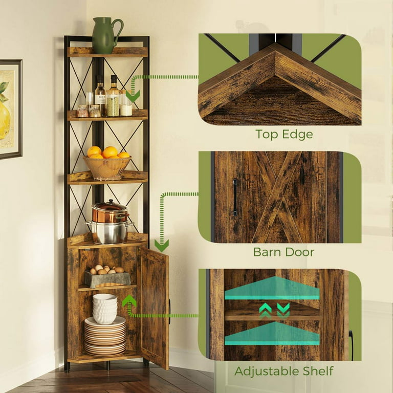 Kechi Corner Shelf Corner Bookcase with 5 Tier Storage Shelves for Bedroom, Living Room Latitude Run Color: Rustic Brown