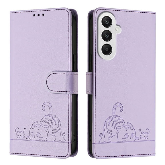 Phone Case for Samsung Galaxy A25 5G Wallet Case Cat Pattern PU Leather Case with [RFID Blocking] Card Slots Kickstand Shockproof Magnetic Flip Cover, Purple