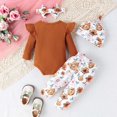 thumbnail image 4 of CAICJ98 Newborn Outfit Baby Girl Going Home Outfit Ruffle Long Sleeve Letter Print Ribbed Romper Top Floral Pants Set 4Pcs Cute Fall Winter Clothes,Size 0-1 Months, 4 of 8