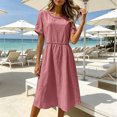 thumbnail image 4 of 2DXuixsh Robe Maxi d'Été Ample et Fluide pour Femme, Ajourée, Col Rond, Couleur Unie, Manches Courtes, Vacances, avec Poches, 4 of 4