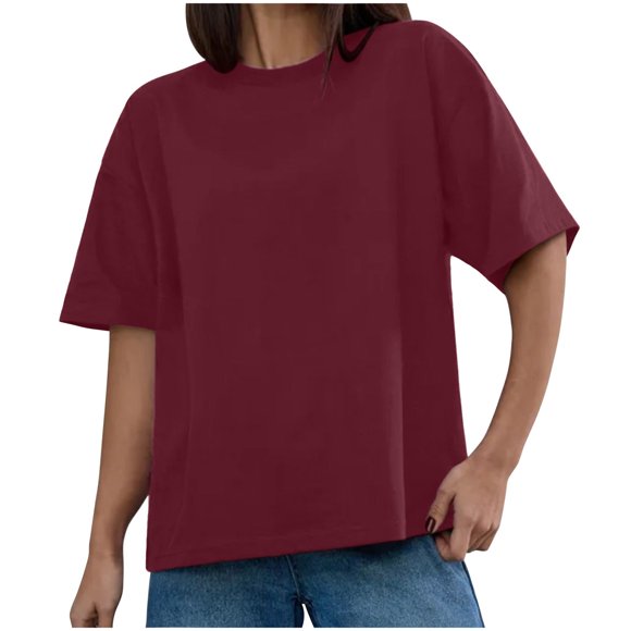 JIUKE T Shirts for Women Short Sleeve Crew Neck Shirts Loose Fitted Basic Tees Casual Comfy Summer Tops