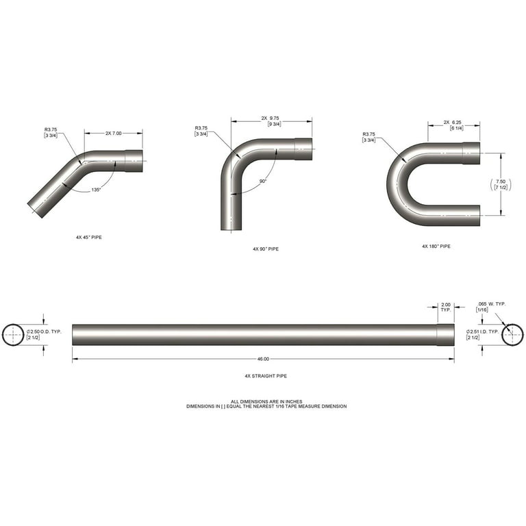 Universal 2.5” Custom Exhaust Tubing Mandrel Bend Pipe Straight & U-Bend Kit  w/ Mufflers & H-Pipe 