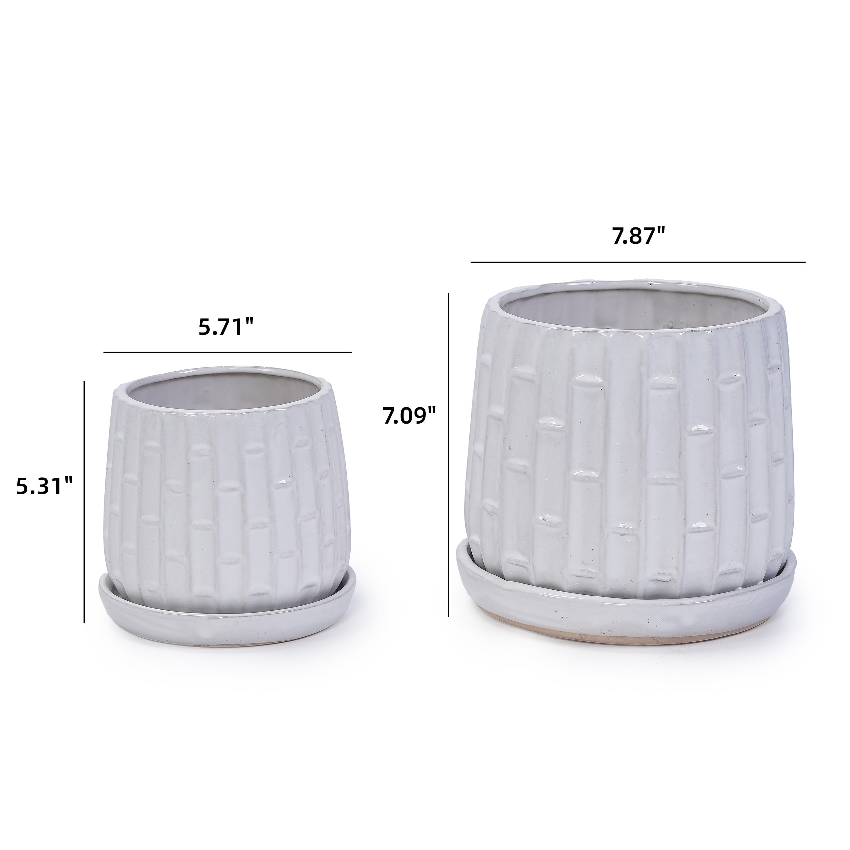 White Ceramic Planters 2-Pack with Drainage, 7" Modern Planters for Indoor Outdoor Use - All-Weather Garden Planters for Patio Windowsill Decor