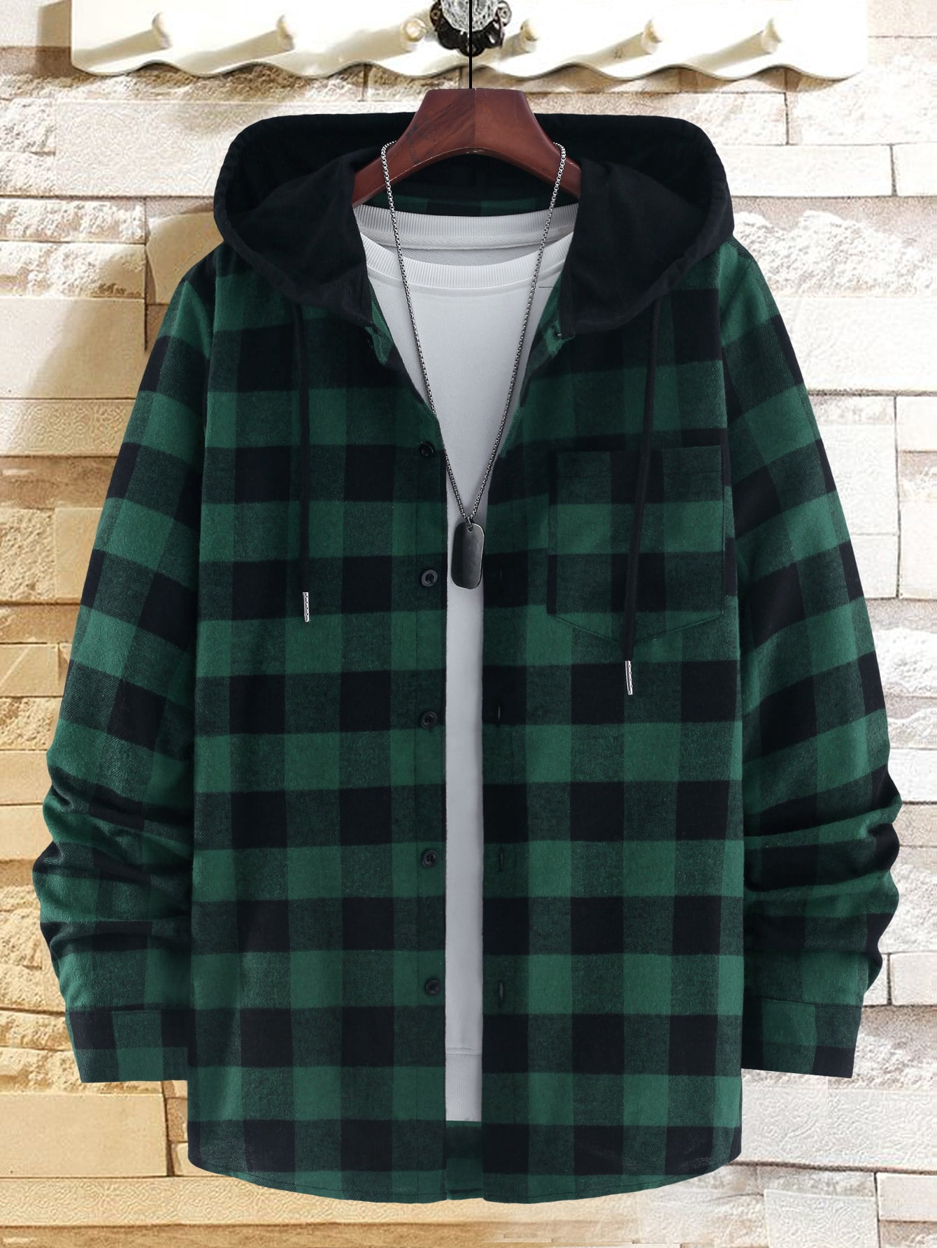 Men Buffalo Plaid Patched Pocket 