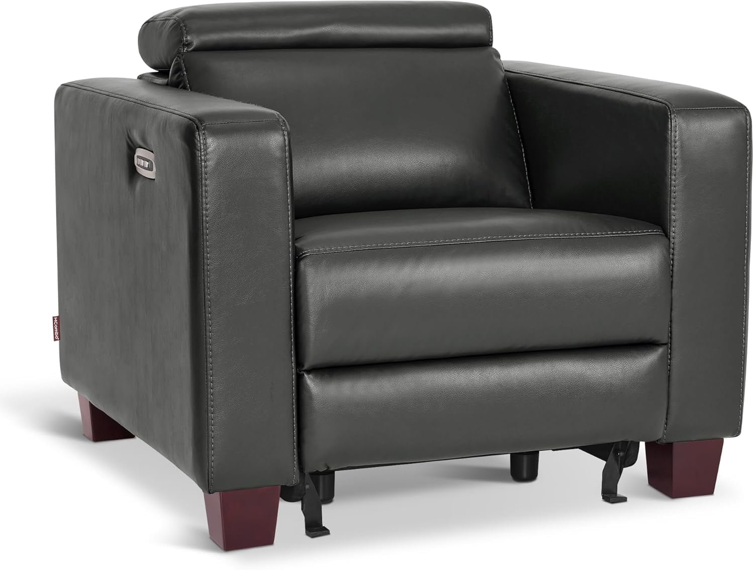 MCombo Wall-Hugger High Leg Power Recliner Chair with Adjustable Headrest and USB&Type C Dual Charge Ports for Living Room, Office, and Small Spaces (Faux Leather, HL128) (Dark Grey)