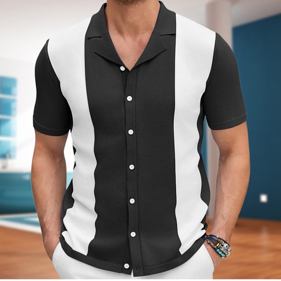 Wancir Mens Knitted Shirts Casual Short Sleeve Button Down Textured Summer Beach Shirt Lightweight Comfort Collared T-Shirts for Men