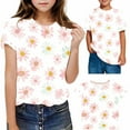 thumbnail image 2 of WRKEKC Girls T-Shirts, Summer Tops for Girls, Girls' Summer Round Neck Floral Print Trendy Short Sleeve Comfortable T-Shirts, 2 of 9