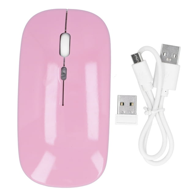 Ratón inalámbrico de 2,4 GHz, ratón ergonómico ligero recargable, 1600 ppp, sin ruido, con sensor óptico inteligente, color rosa