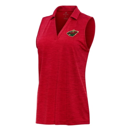 Women s Antigua Heather Red Minnesota Wild Layout Sleeveless V-Neck Polo