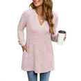 thumbnail image 3 of Idoravan Womens Plus Size Tops,Ladies, Fashion Women's Button Round-Neck Long Sleeve Casual T-shirt Top Solid Blouse Pink XXL, 3 of 6