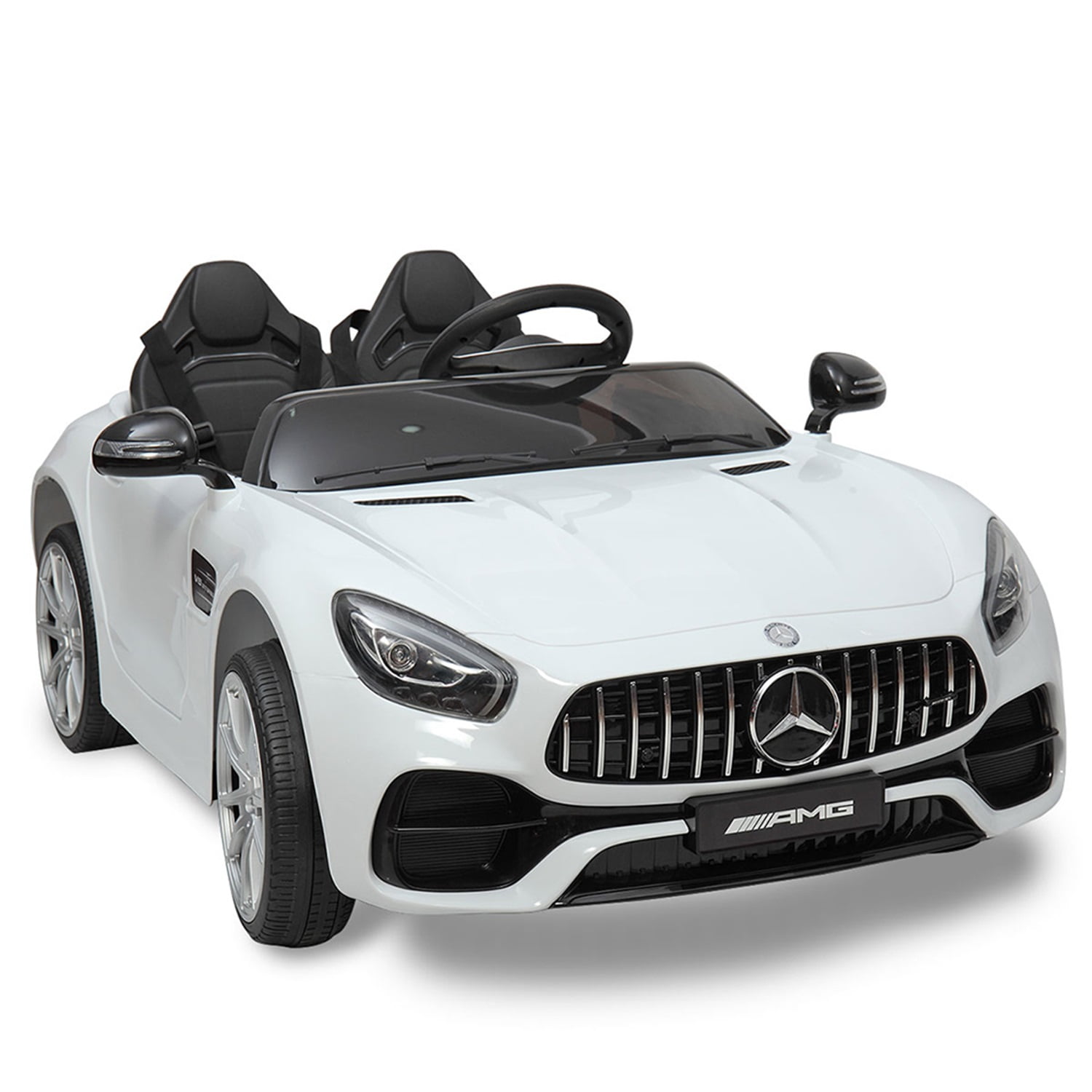 CIPACHO 12V Kids Ride On Toy Car 2-Seat Mercedes-Benz GT Licensed with MP3, Radio, Speed Shift, LED Lights, White
