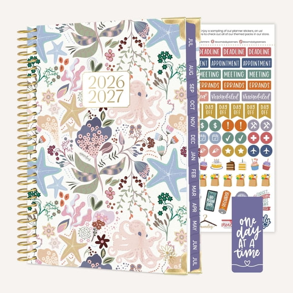 bloom daily planners 2026-2027 Academic Planner, 13-Month Monthly & Weekly Hard Cover, 5.5" x 8.25", Seaside Whimsy