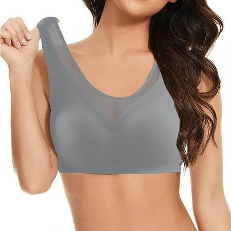 Gray Bra Women s Thin Breathable Non Marking Back Without Ring Fixed Cup Solid Color Mesh Splicing Tank Top Bra Underwear