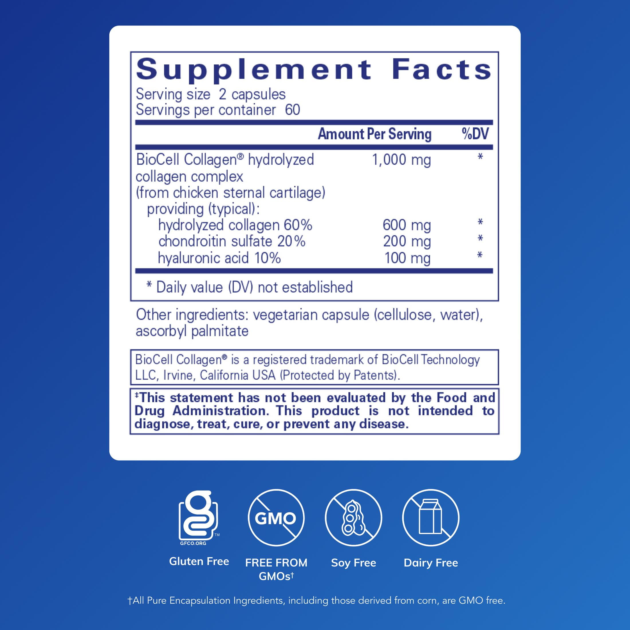 Pure Encapsulations Collagen JS - Skin & Joint Health* - 1,000 mg Hydrolyzed Biocell Collagen - Gluten Free & Non-GMO - 120 Capsules