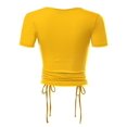 thumbnail image 4 of FashionMille Women's Short Sleeve V Neck Ribbed Sexy Front Shirred Crop Top Tee, 4 of 5
