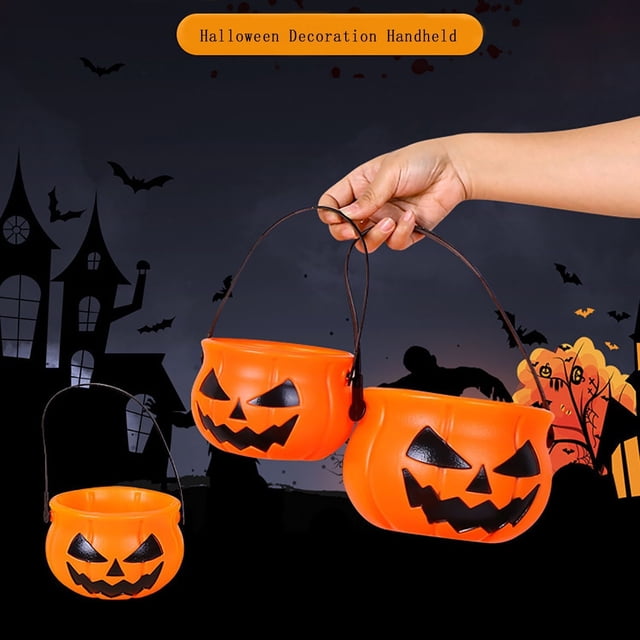 Fiudx Cesta de Dulces de Calabaza de Halloween, Diseño de Cara Malvada Espeluznante, Material Plástico Resistente, Asa Fácil de Transportar, Almacenamiento o Decoración Versátil, Perfecta para Pedir