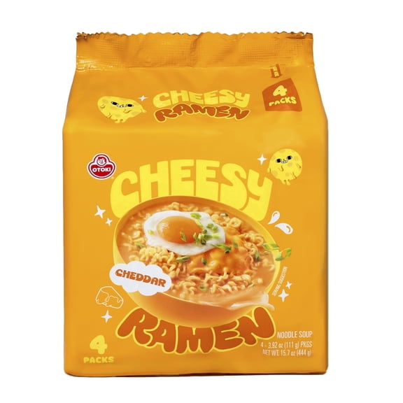 OTOKI Cheesy Ramen – Cheddar Flavor Non-Spicy, Creamy & Savory Korean Instant Noodles (4 Pack, 15.66oz)