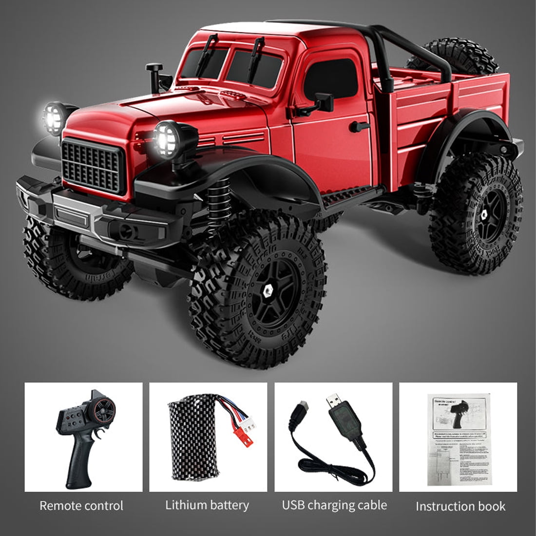 C8813 RC Rock Crawler with LED Lights, 1/16 Scale 4WD Off-Road Truck Model High-Torque 370 Motor, 12KM/H Speed Remote Control Car for Adult