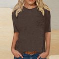 thumbnail image 2 of T-shirts Grande Taille pour Femmes Col Rond Manches 3/4 Blouse Imprimée Confortable Hauts d'Été pour Femmes Café TG, 2 of 4