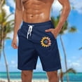 thumbnail image 2 of FRSASU Mens Casual Summer Beach American Flag Sunflower Graphics Shorts 9 Inch Lightweight Drawstring Elastic Waist Shorts with Pockets Dark Blue, 2 of 5