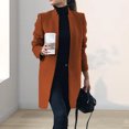 thumbnail image 3 of Fall Spring Women Woolen Coat Stand Collar Open Stitch Slim Fit Overcoat Long Sleeves Mid Length Solid Color OL Commuting Formal Coat, 3 of 8