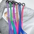 thumbnail image 5 of 8 extensiones de cabello con trenzas de colores para niños: extensión de cola de caballo arcoíris con lazos y bandas elásticas., 5 of 5